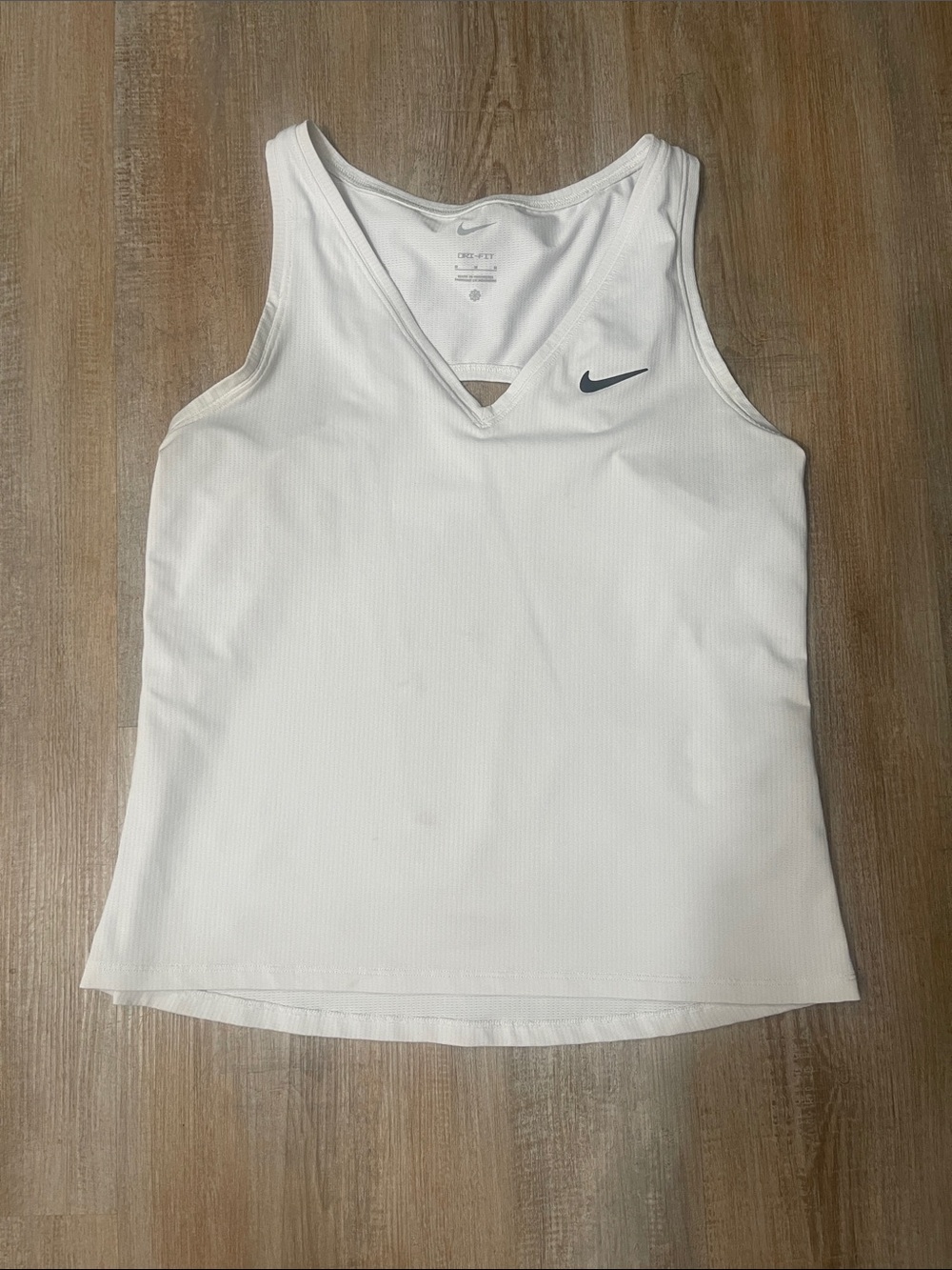 Nike White V-Neck Athletic Tank Top with Black Swoosh